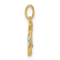 Gold pendant with oval loop top and rectangular charm featuring diamond accents, shown hanging vertically against white background.