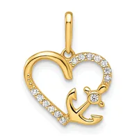 Gold heart-shaped pendant with an anchor design and diamond accents along the left edge and center, suspended from a gold bail.