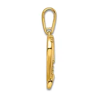 A gold-colored metal charm pendant featuring a polished oval loop at the top attached to an elongated rectangular body with textured detailing along one side.