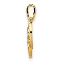 A gold pendant with a carabiner-style bail at the top and a row of small diamonds set along one side of the elongated rectangular charm.