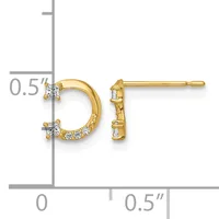Gold hoop earrings with small diamond accents at the top and bottom, displayed against a measurement scale showing approximately 0.5 inches in length.