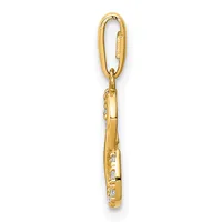 Gold pendant with oval bail and cylindrical shape, decorated with small square diamonds set along the surface.
