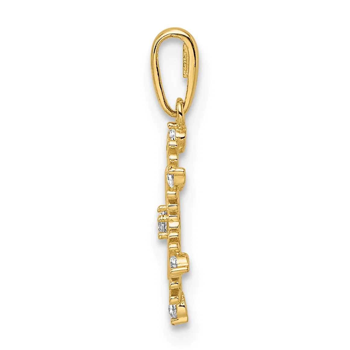 Gold-toned rectangular link charm bracelet with small diamonds or cubic zirconia accents, suspended from a gold-toned carabiner clip.