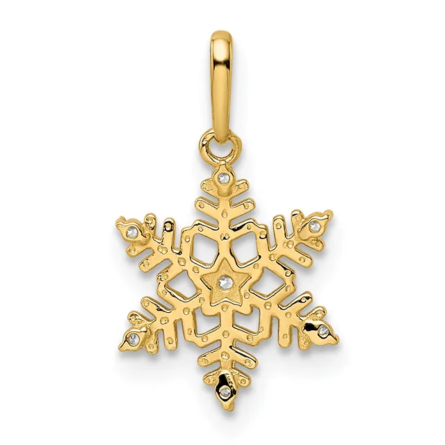 Gold snowflake pendant with a loop bail at the top, featuring small diamond accents and an openwork design throughout.