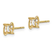 Pair of gold stud earrings with oval frames containing rectangular white gemstones, shown from the front view.