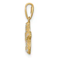 A gold pendant charm shaped like a textured nugget or chunk, suspended from a gold carabiner-style bail, shown against a white background.