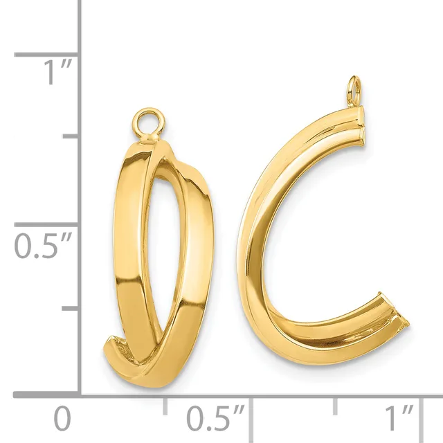 Two gold-colored curved hoop charms with loop attachments shown against a ruler measuring approximately 0.75 inches in height.