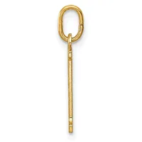 A gold-colored metal loop pendant with an elongated shaft, featuring a small hallmark stamp near the bottom, displayed vertically against a white background.
