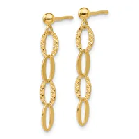 A pair of gold dangle earrings with alternating textured and smooth oval links, displayed against a white background.