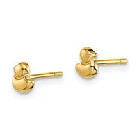 A pair of yellow gold duck-shaped stud earrings with posts and backs, displayed against a white background.