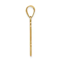 A gold-colored metal loop pendant with an elongated shaft, shown vertically against a white background.