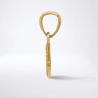 A gold pendant with an oval loop at the top and a rectangular bail below, displayed against a white background.