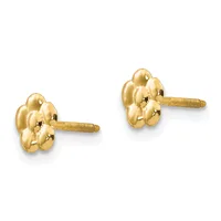 Pair of gold stud earrings with clustered bubble design and threaded posts, shown on white background.