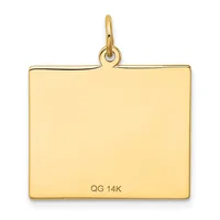 A rectangular gold pendant with a polished finish and a small loop at the top for attachment to a chain or necklace.