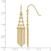 Pair of gold-tone beaded chandelier earrings with fish hook wires, displayed against a ruler showing approximately 1.75 inches in length.