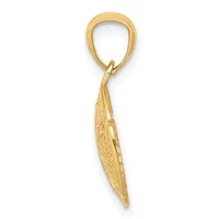 A gold pendant charm shaped like a chili pepper with a textured surface, suspended from a gold bail loop.