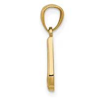 A polished gold teardrop-shaped pendant with a rectangular bail, shown suspended against a white background.