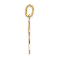 A long gold pendant with an oval loop at the top and a thin rectangular bail, displayed vertically against a white background.
