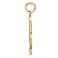 A polished gold-colored metal pendant featuring a loop at the top and a rectangular elongated body with segmented sections, shown against a white background.