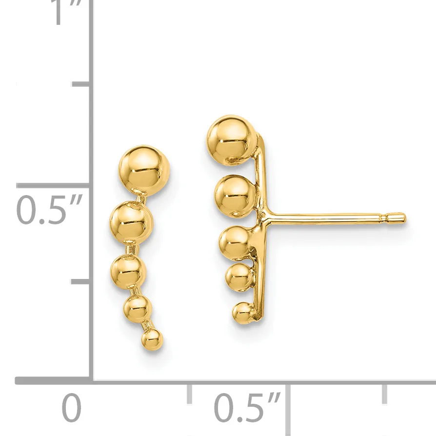 Gold ball cluster earrings with post backs shown next to a ruler indicating approximately half-inch length.