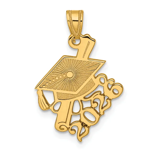 Gold pendant in the shape of an eagle with outstretched wings and decorative scrollwork, featuring a small hallmark on the bail.