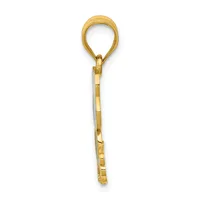 A gold pendant with a loop at the top and a rectangular striped section below, shown against a white background.
