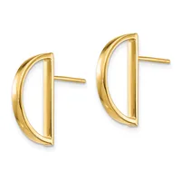 Pair of gold curved D-shaped stud earrings with polished finish and post backs, shown from the front.