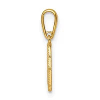 A gold-toned metal carabiner clip with a textured cylindrical shaft and small stamped hallmark, shown against a white background.