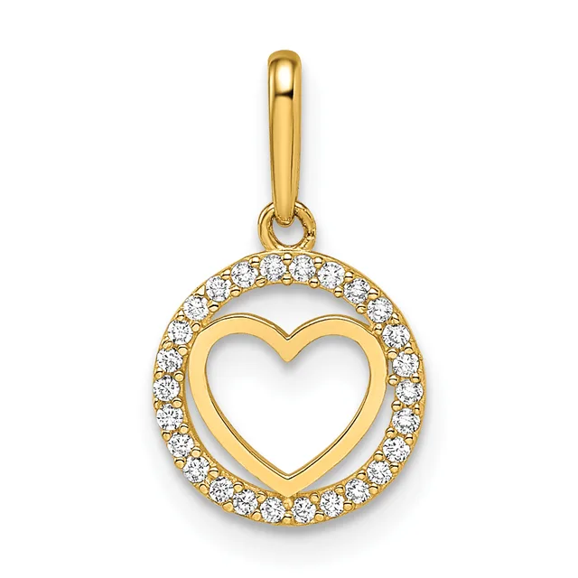 Gold heart pendant with diamond accent border and matching gold bail loop.