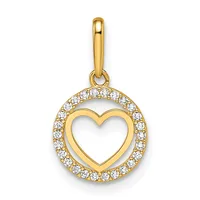 Gold heart pendant with diamond accent border and matching gold bail loop.