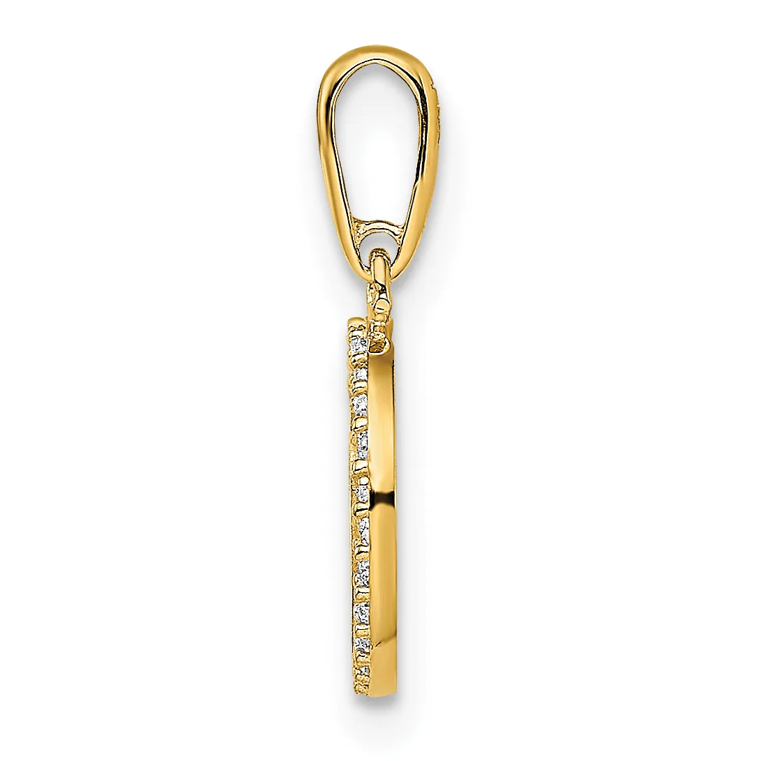 A gold pendant charm with a lobster clasp at the top and a cylindrical body decorated with small round diamonds set along its sides.