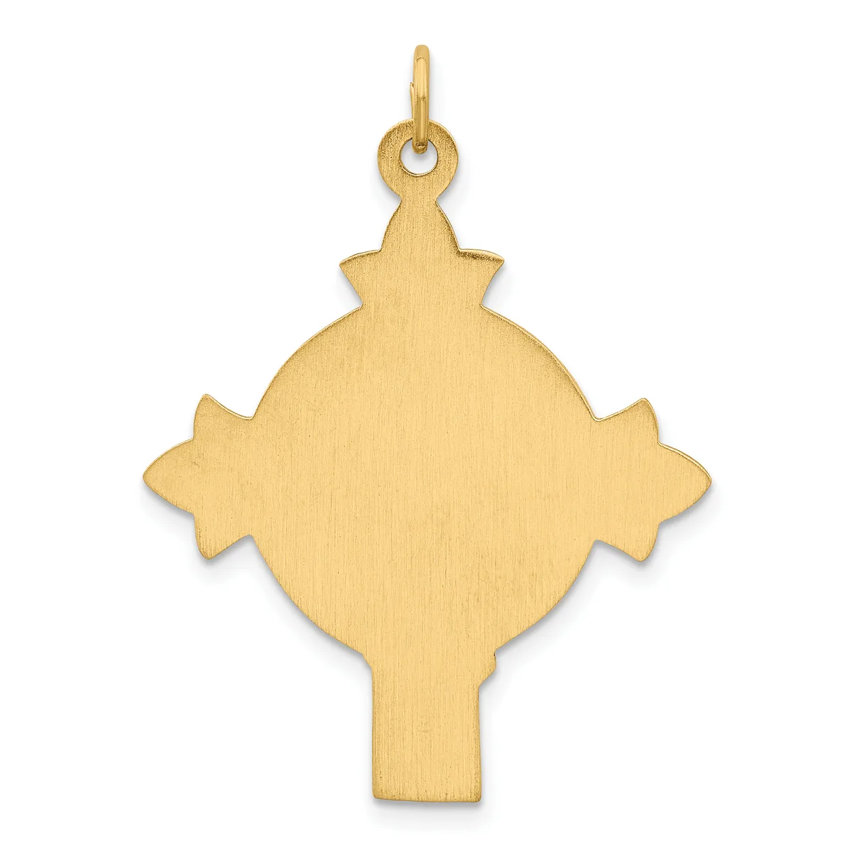 A gold-colored metal pendant with a four-pointed star shape and a circular center, suspended from a small loop at the top.