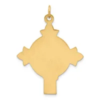 A gold-colored metal pendant with a four-pointed star shape and a circular center, suspended from a small loop at the top.