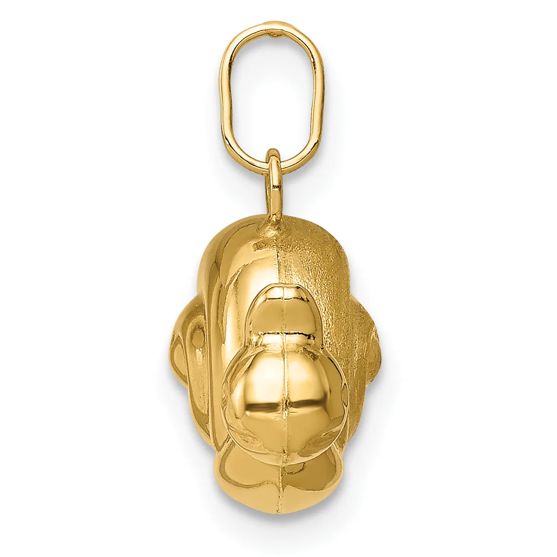 Gold-toned metal pendant charm in the shape of a closed fist hanging from an oval loop.