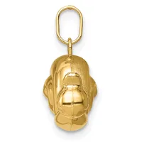 Gold-toned metal pendant charm in the shape of a closed fist hanging from an oval loop.