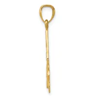 A gold-colored threader earring with a loop at the top and a long, tapered stem that passes through the ear.