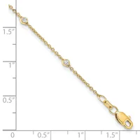 Gold chain bracelet with three round diamond stations and a lobster clasp, displayed against a measurement ruler showing approximately 1.5 inches in length.