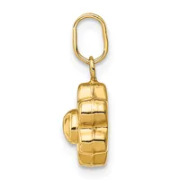 Gold-toned metal keychain charm shaped like a hand grenade with a quilted pattern and an oval split ring attachment.