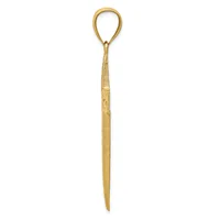 A long, slender gold tool with a pointed tip at the bottom and a loop at the top, displayed against a white background.