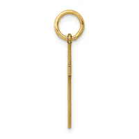 A gold-toned metal pendant consisting of a circular ring attached to a long textured shaft with a small hallmark near the top.