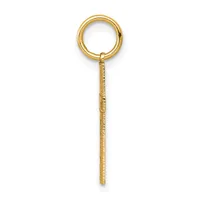 A gold-colored metal pendant charm consisting of a circular ring at the top attached to a long, thin rectangular bar with a textured surface.