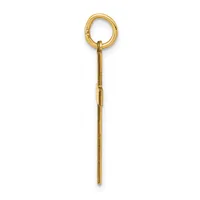 A long gold rod pendant with a circular loop at the top, shown against a white background.