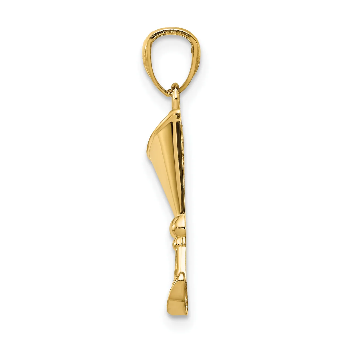 Gold pendant charm shaped like a pair of binoculars, suspended from a looped bail, shown against a white background.