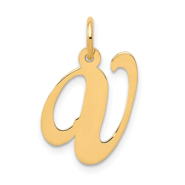 Gold-colored letter "w" pendant with a polished finish and a looped bail attachment at the top.