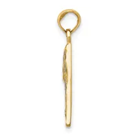 A gold-colored elongated pendant with a textured surface and a circular loop at the top, shown against a white background.