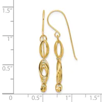 Pair of gold-colored drop earrings with oval-shaped links and textured details, displayed next to a measurement scale showing approximately 1.5 inches in length.