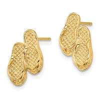A pair of gold stud earrings with textured oval designs featuring a dimpled surface, shown from the front and back views.