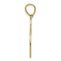 A gold-toned metal loop pendant with a long thin stem, shown against a white background.
