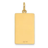 A plain rectangular gold pendant with rounded corners and a loop bail at the top, shown against a white background.