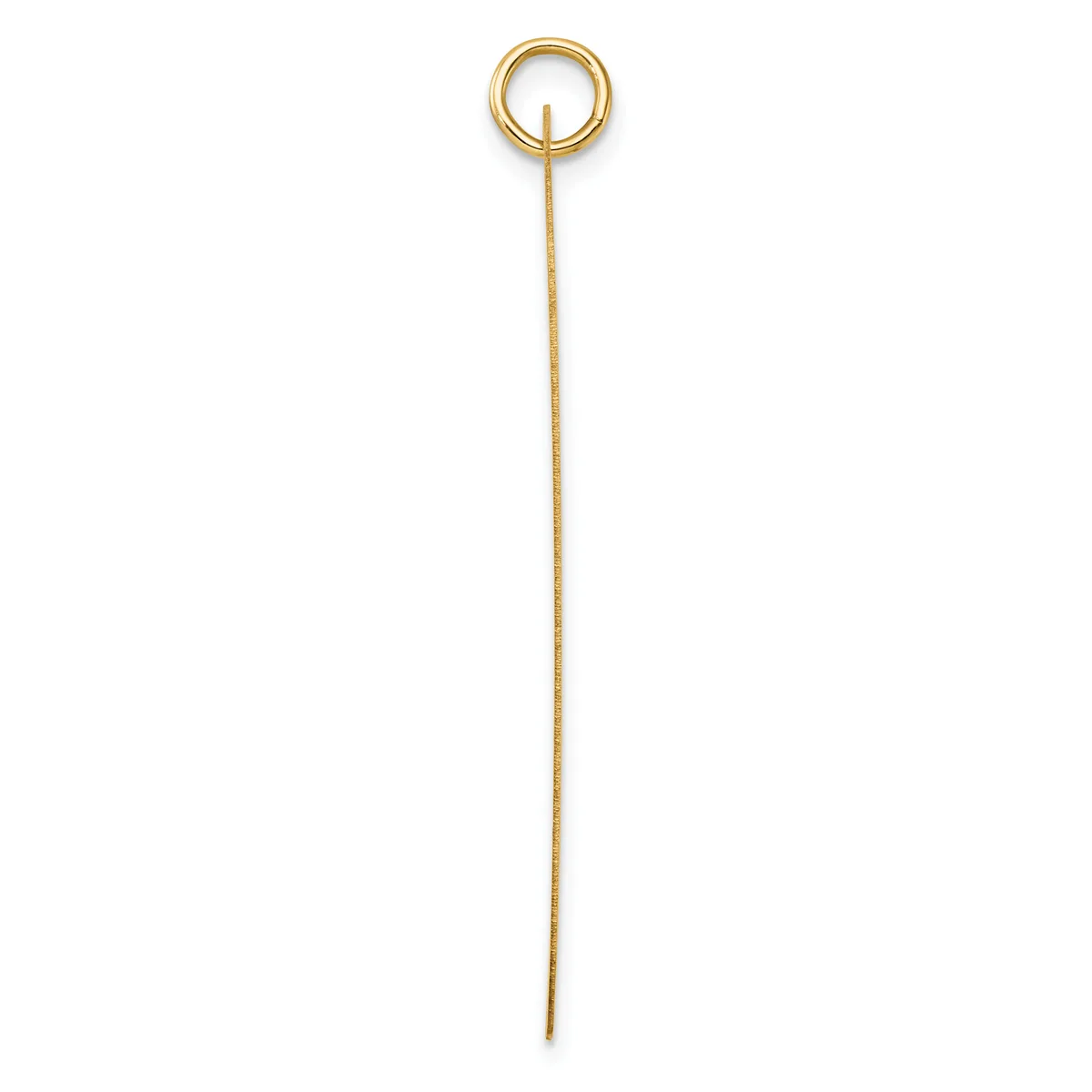 A long gold cocktail pick with a small loop at the top and a pointed end, displayed vertically against a white background.
